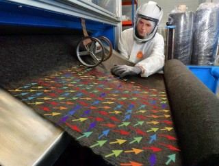 Virtuelle Darstellung der simulierten Ausrichtung von recycelten Carbonfasern im Vliesstoff Virtuelle Darstellung der simulierten Ausrichtung von recycelten Carbonfasern im Vliesstoff